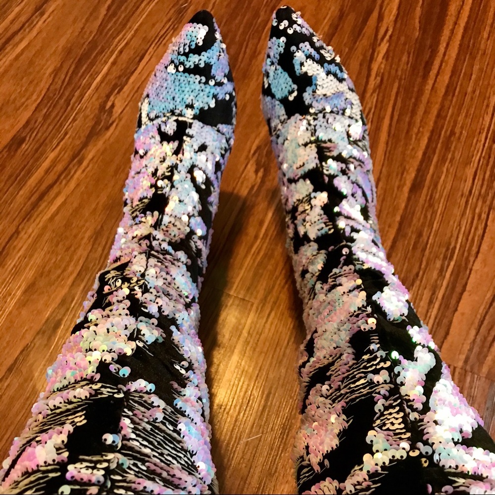 Pink Hologram Knee High Boots